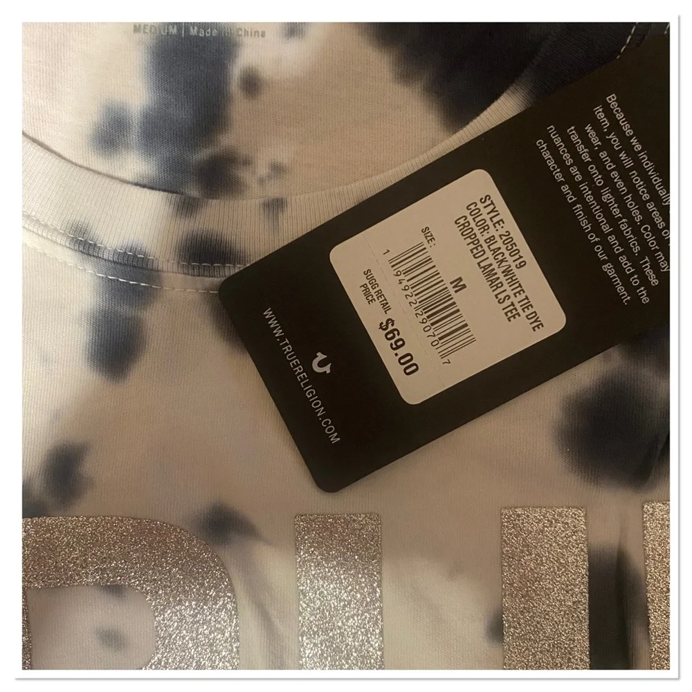 True Religion Women’s Long Sleeve Tie Dye Crop Lamar Tee Shirt NWT - Picture 5 of 5
